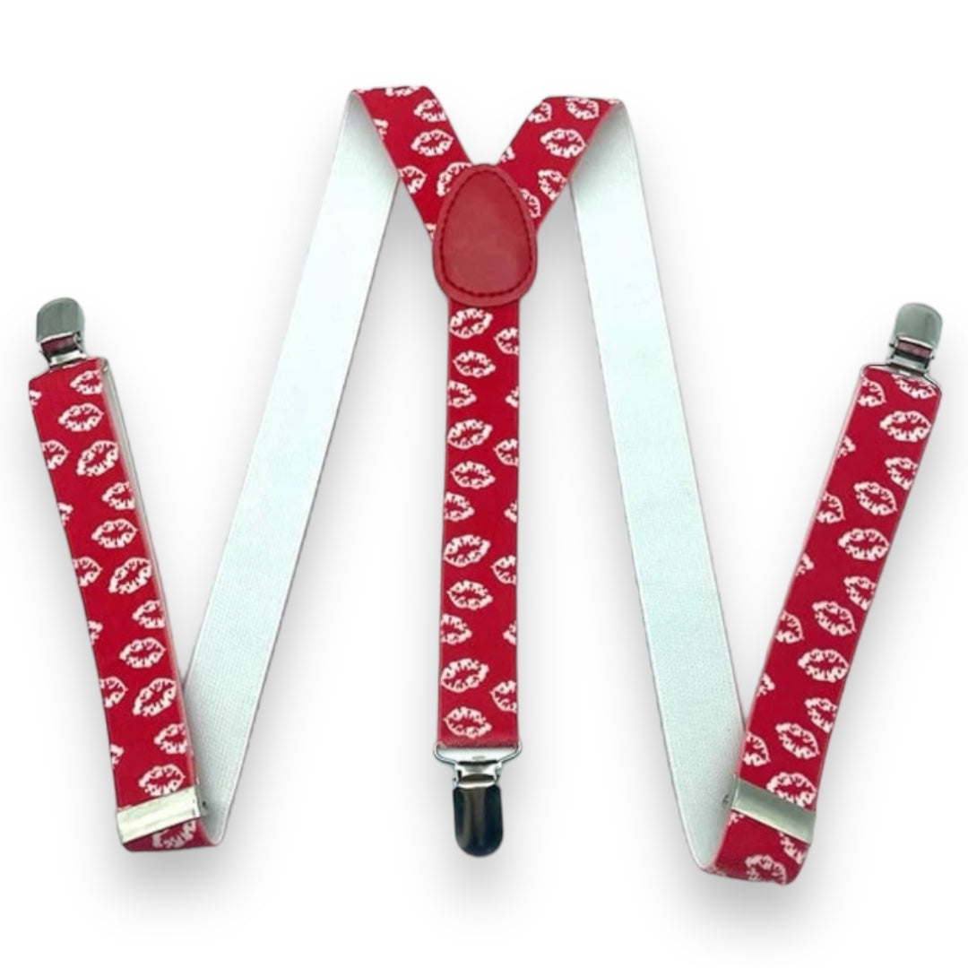 Hosenträger Rot mit Lippenmotiv