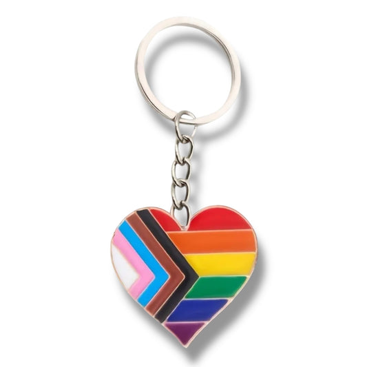 Progress Pride Hart Sleutelhanger – Inclusieve Regenboog Vlag