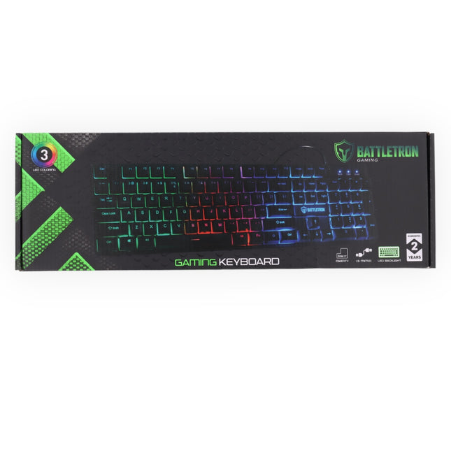 BattleTron Gaming Toetsenbord QWERTY 1.5m Usb Kabel, LED Backlight 3 Kleuren in te stellen
