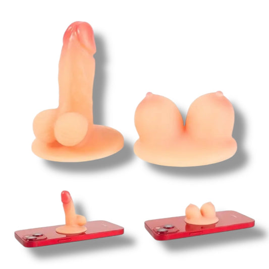 Mini Penis & Borsten Telefoonhouders – Kinky Pleasure – Zuignap Stand – 2 Stuks