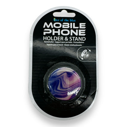 Universele telefoonhouder & grip met marmerlook – verstelbare smartphone standaard paars/blauw
