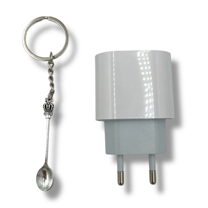 Gadget Set – Oplader Look met Lepel Sleutelhanger – Grappig Cadeau