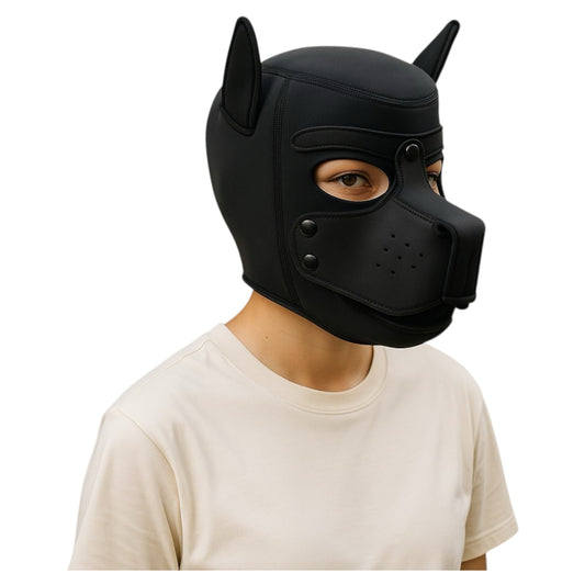 Pup Play Masker – Volledig Zwart Neopreen | Puppy Hood met Afneembare Snuit