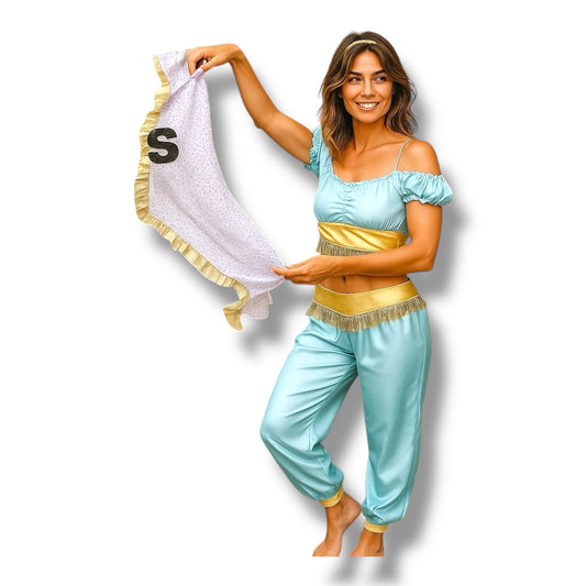 Dames Verkleedkostuum Buikdanseres – Lichtblauw met Goud – Maat S, M, L