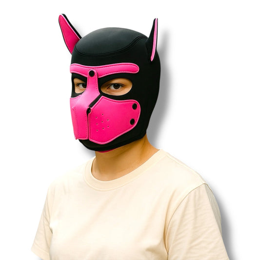 Puppy Play Roze-Zwart Masker – Met Aflopende Snuit & Oor Accenten