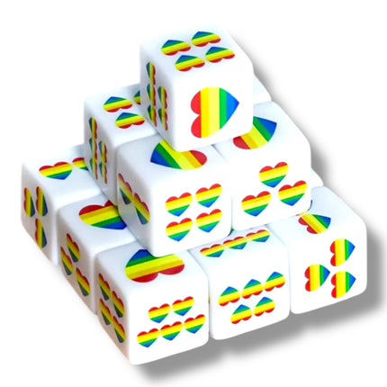 Pride Speeldobbelstenen – Set van 2 – Regenboog Hartjes – 6 Zijden
