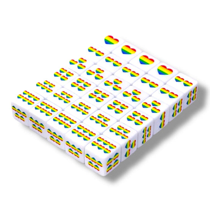 Pride Speeldobbelstenen – Set van 2 – Regenboog Hartjes – 6 Zijden