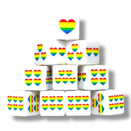 Pride Speeldobbelstenen – Set van 2 – Regenboog Hartjes – 6 Zijden