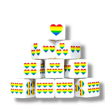 Pride Speeldobbelstenen – Set van 2 – Regenboog Hartjes – 6 Zijden