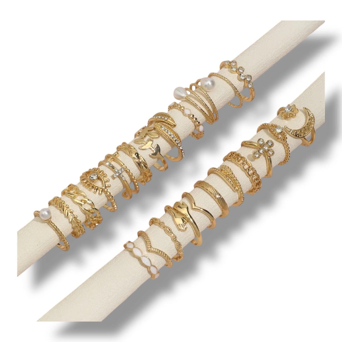 Set van 36 Moderne Fashion Ringen – Goud & Zilver | Boho, Maan & Oogdesigns