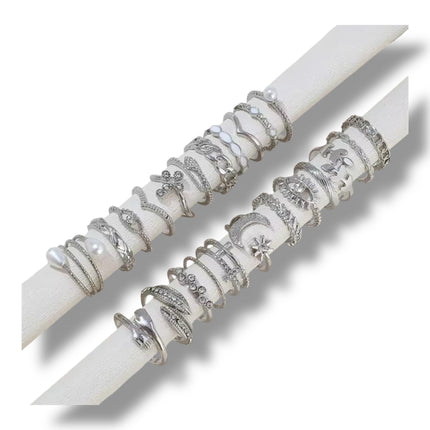 Set van 36 Moderne Fashion Ringen – Goud & Zilver | Boho, Maan & Oogdesigns