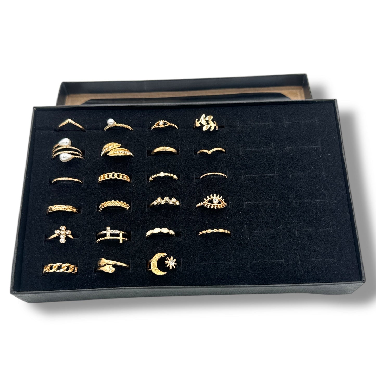 Set van 36 Moderne Fashion Ringen – Goud & Zilver | Boho, Maan & Oogdesigns