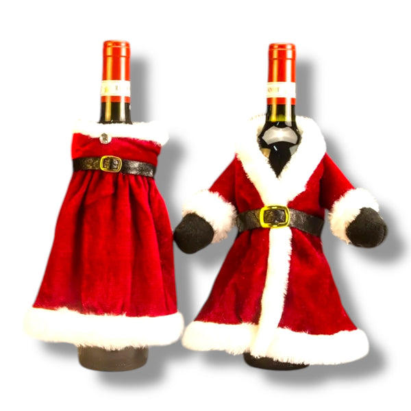 Kerst Wijnflessenhoezen Santa en Mrs. Claus - Set van 2