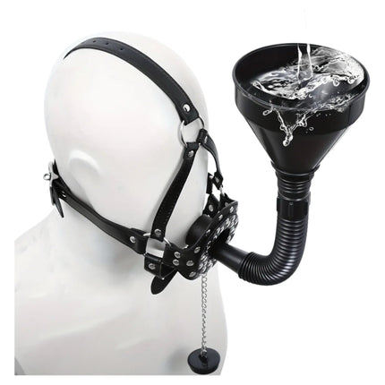 Extreme BDSM Masker met Trechter – Verstelbare Head Harness