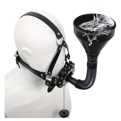 Extreme BDSM Masker met Trechter – Verstelbare Head Harness