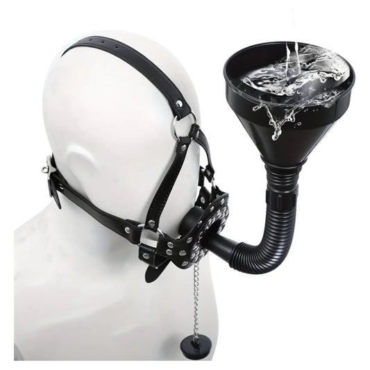 Extreme BDSM Masker met Trechter – Verstelbare Head Harness