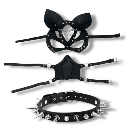 Roleplay Set Hondenmasker met Spikes – 3-Delige Bondage Pup Gear Set