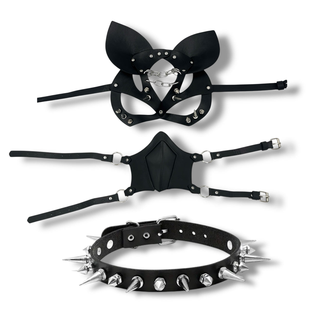 Rollenspel Hondenmasker met Spikes - 3-delig