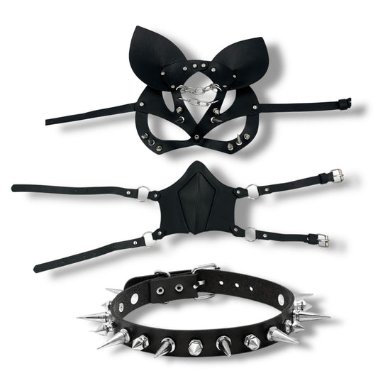 Roleplay Set Hondenmasker met Spikes – 3-Delige Bondage Pup Gear Set