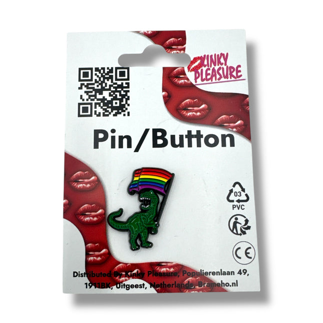 Dino Pin met Regenboogvlag – Pride T-Rex Speldje