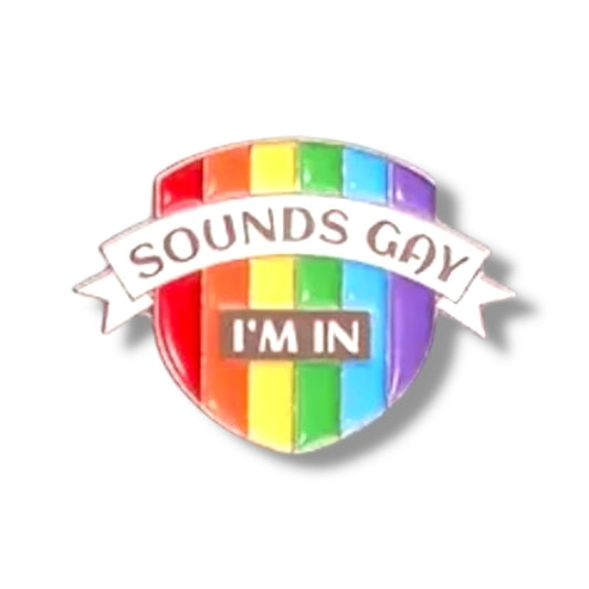 Pride Pin – Sounds Gay I’m In! Regenboog Schild Metaal (3,3 cm)