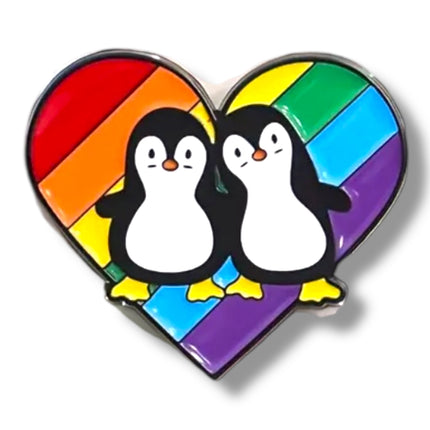 Pinguïn Pride Pin – Regenboog Hart met Twee Pinguïns
