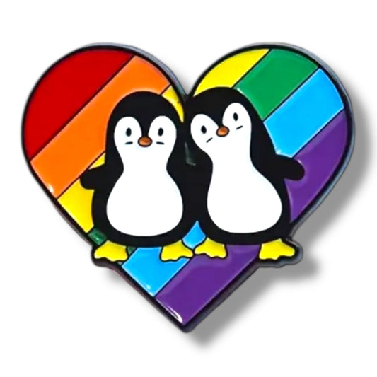Pinguïn Pride Pin – Regenboog Hart met Twee Pinguïns