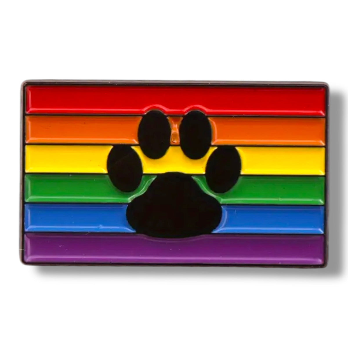 Regenboog Pin met Zwarte Pootafdruk – Pride & Dierenliefde