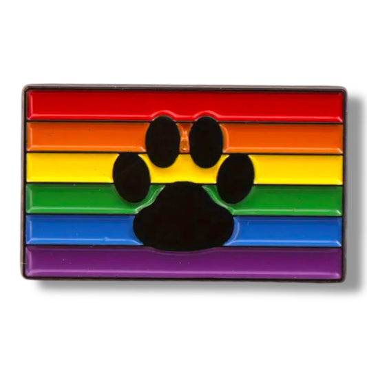Regenboog Pin met Zwarte Pootafdruk – Pride & Dierenliefde
