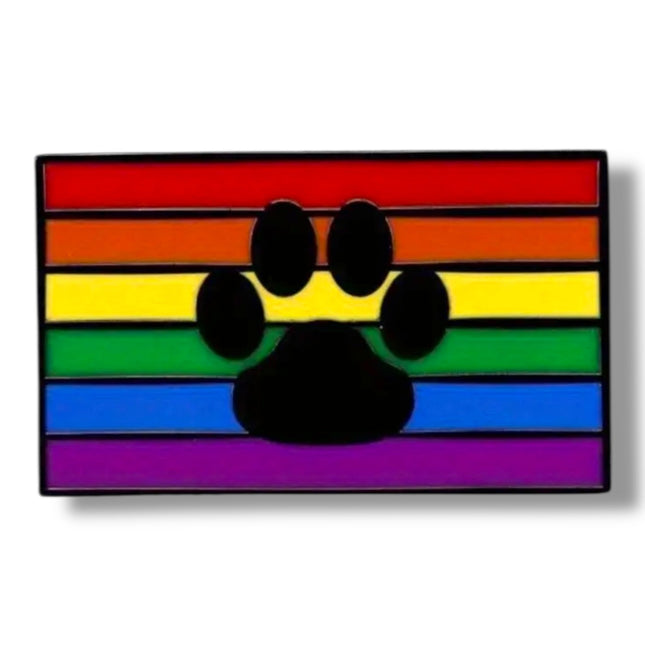 Regenboog Pin met Zwarte Pootafdruk – Pride & Dierenliefde