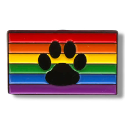 Regenboog Pin met Zwarte Pootafdruk – Pride & Dierenliefde