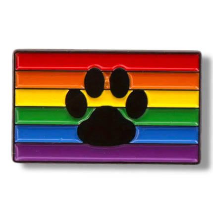Regenboog Pin met Zwarte Pootafdruk – Pride & Dierenliefde