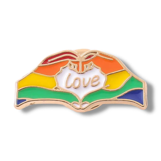 Regenboog Pin met Handen en 'Love' Hartje – Pride Accessoire