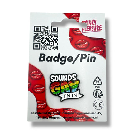 Pride Pin – Sounds Gay, I'm In! Tekstbadge Regenboog Metaal (3,1 cm)