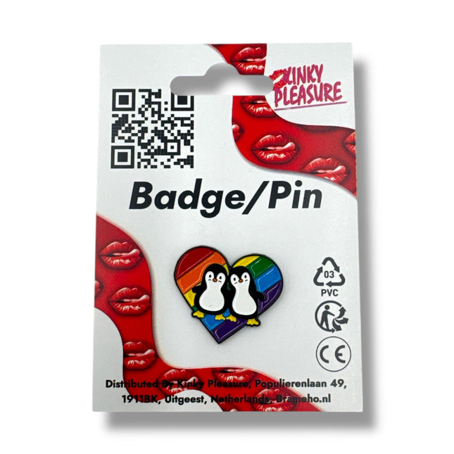 Pinguïn Pride Pin – Regenboog Hart met Twee Pinguïns