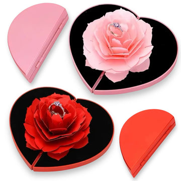 Trouwringdoosje Hart met Bloem Deluxe - Rood of Roze