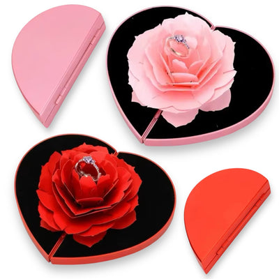 Trouwringdoosje Hart met Bloem Deluxe - Rood of Roze