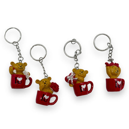 Sleutelhanger Beertje met Rozen in Mok – Romantisch Cadeau I Love You