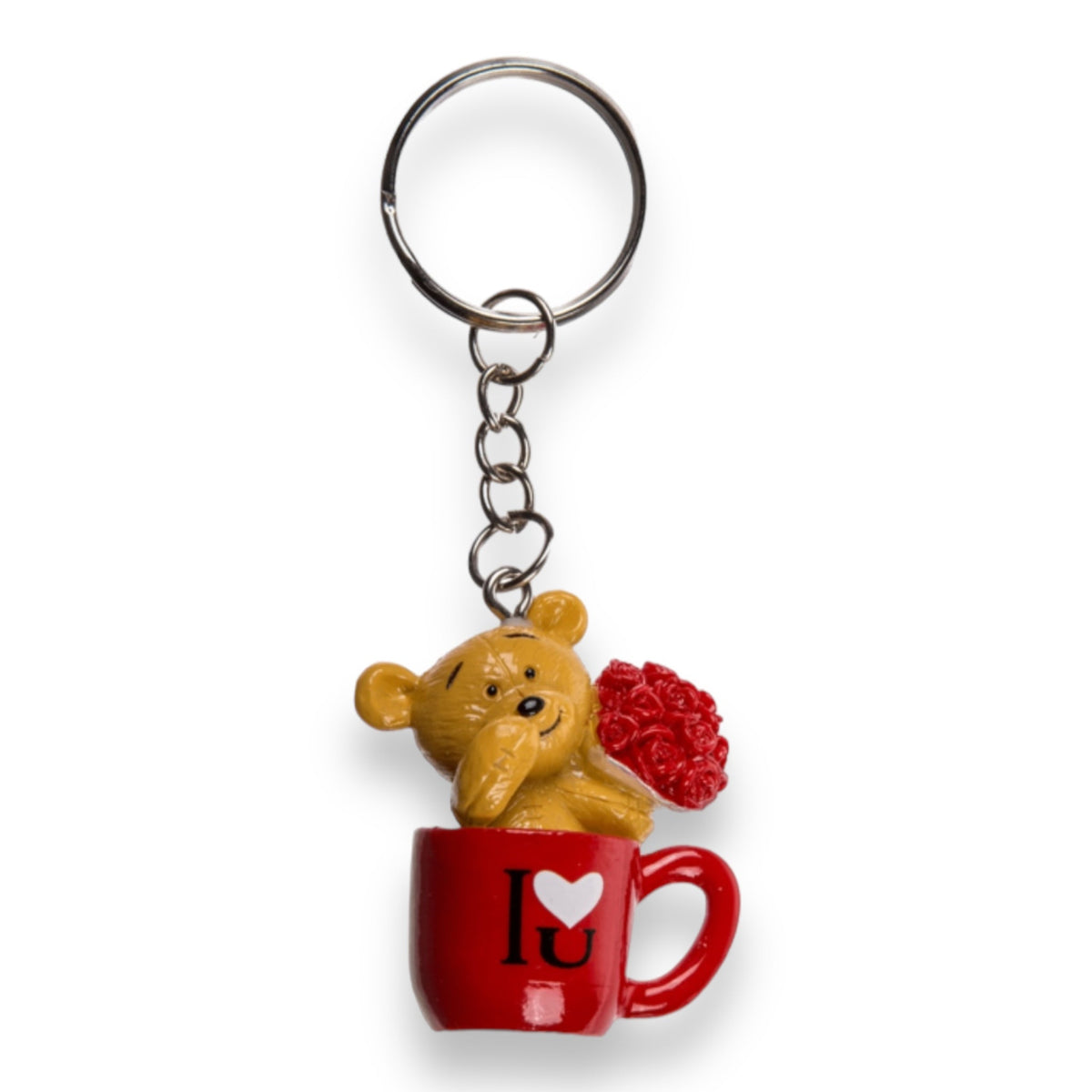 Sleutelhanger Beertje met Rozen in Mok - I Love You