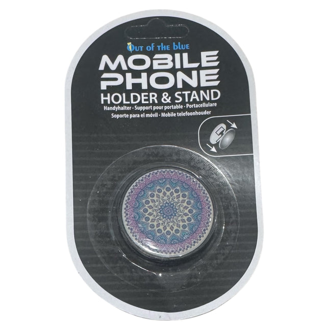 Telefoonhouder & standaard met mandala patroon – rond design paars/blauw