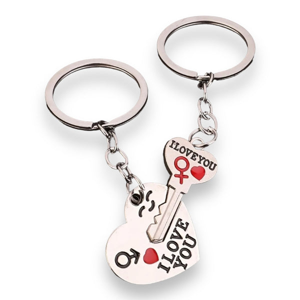 Sleutelhanger Set Zilver - Hart en Sleutel I Love You