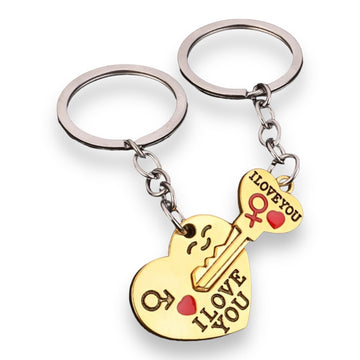 Schlüsselanhänger-Set Goldenes Herz und Schlüssel – I Love You