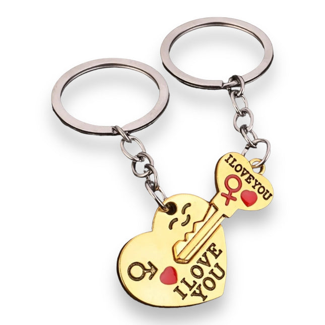 Sleutelhanger Set Goud – Hart & Sleutel "I Love You" – Koppel Sleutelhangers Cadeau