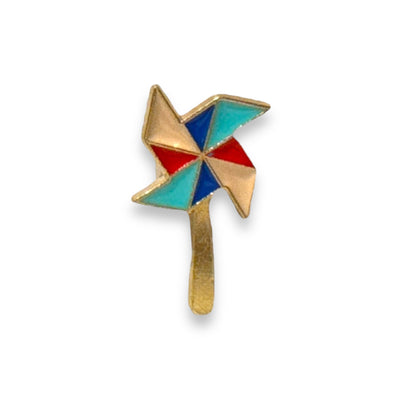 Pin Pinwiel Rood Blauw Turquoise met Goudkleurig Frame
