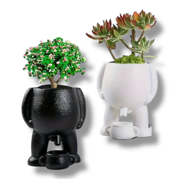 Pissende Bloempot - Zwart en Wit