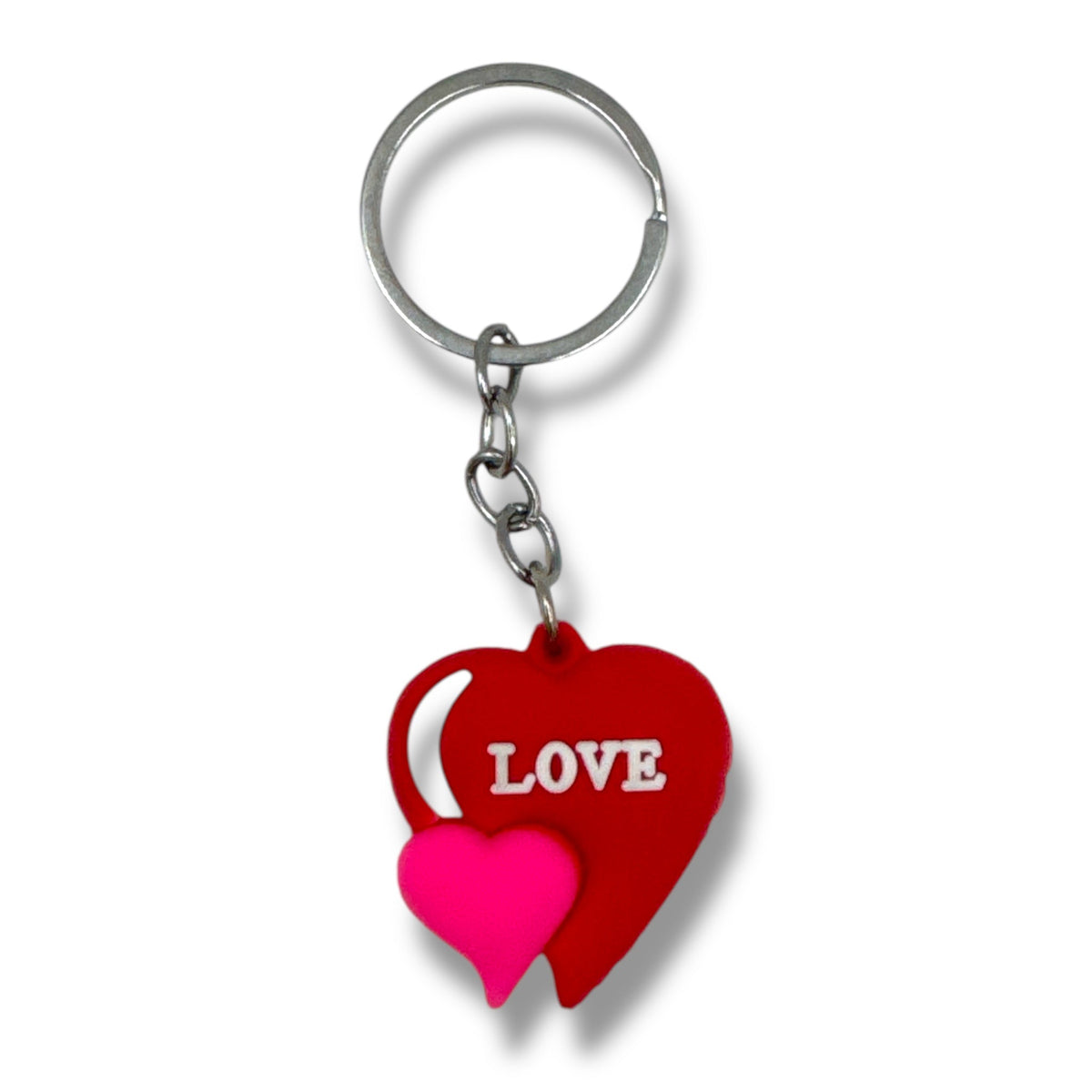 Sleutelhanger Dubbel Hart Rood en Roze met LOVE