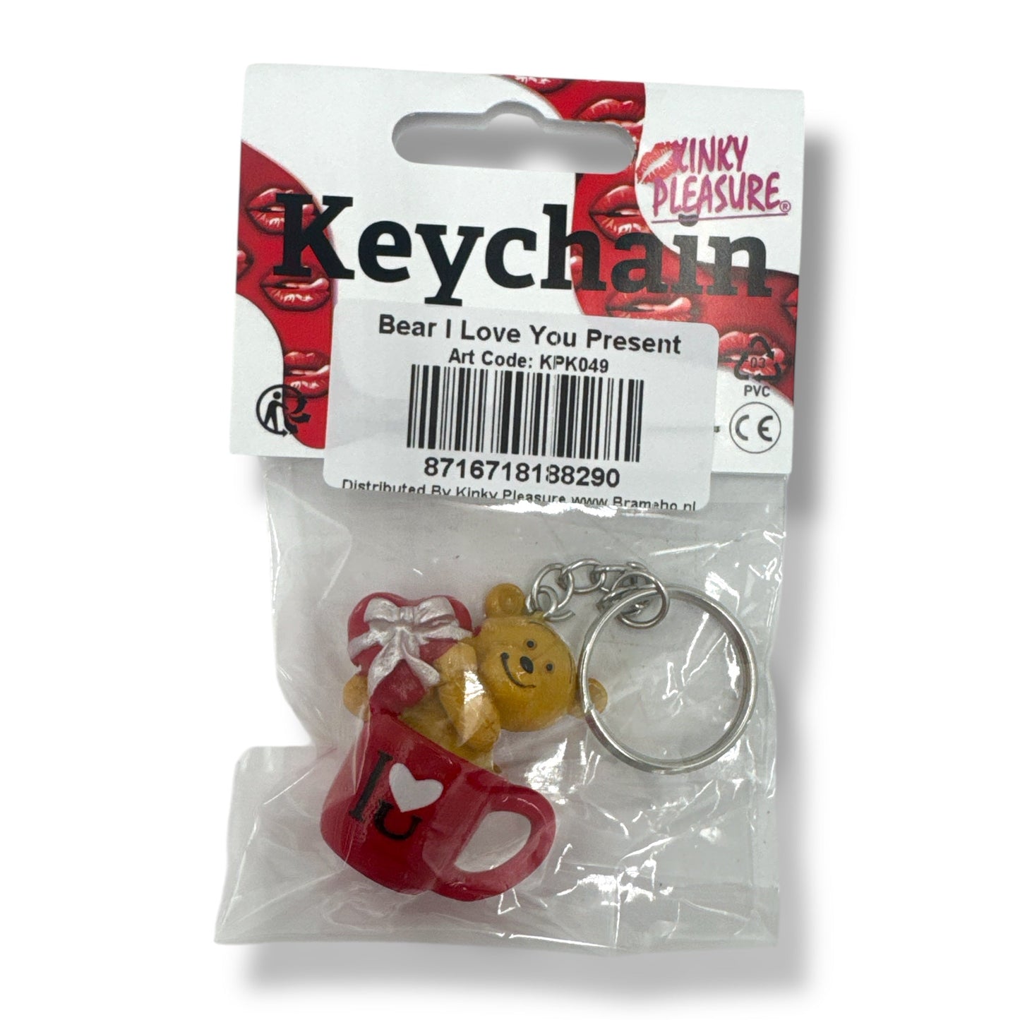 Sleutelhanger Beertje met Cadeau in Mok – I Love You Valentijnscadeau