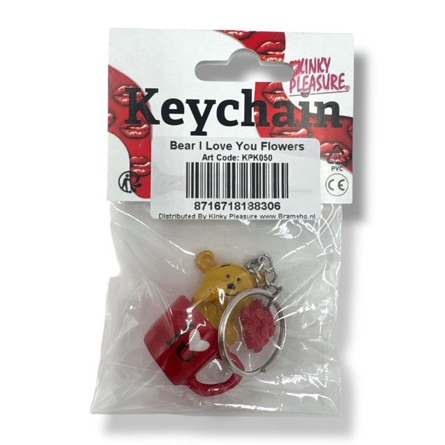 Sleutelhanger Beertje met Rozen in Mok – Romantisch Cadeau I Love You