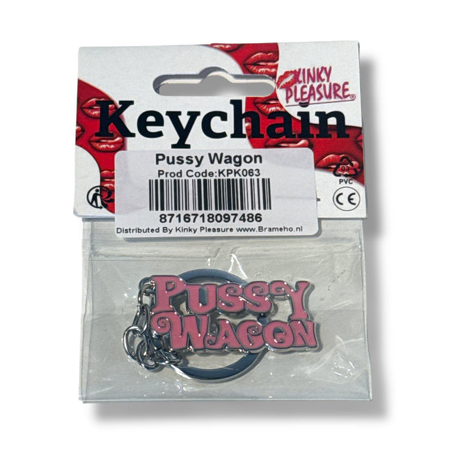 Pussy Wagon Sleutelhanger – Metaal met Roze Letters | Grappige Gadget