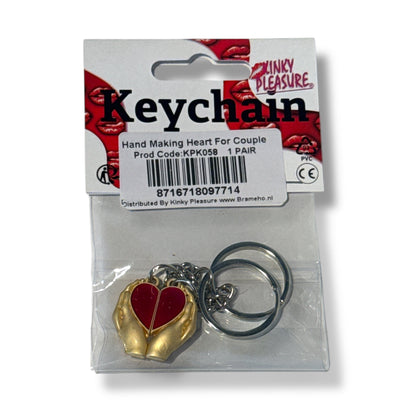 Set van 2 Sleutelhangers – Gouden Handen met Rood Hart | Koppel Sleutelhangers
